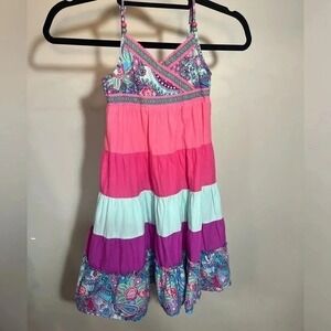 Monsoon Girls Pink Purple Colorblock Paisley Tiered Sundress Size 9-10 Yrs